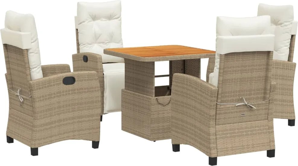 vidaXL 5 részes bézs polyrattan kerti étkezőgarnitúra párnákkal