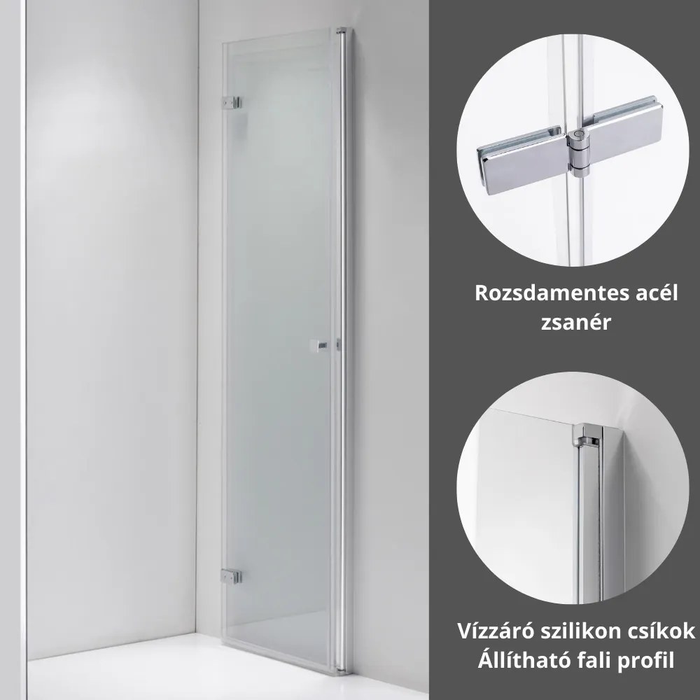 Stuxi Verona 80 cm széles csukló zuhanyajtó, 6 mm vízlepergető üveggel, króm profillal