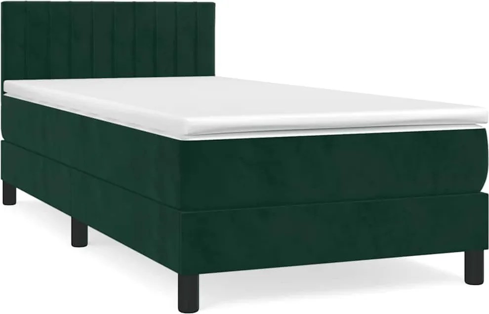 vidaXL sötétzöld bársony rugós ágy matraccal 90x190 cm