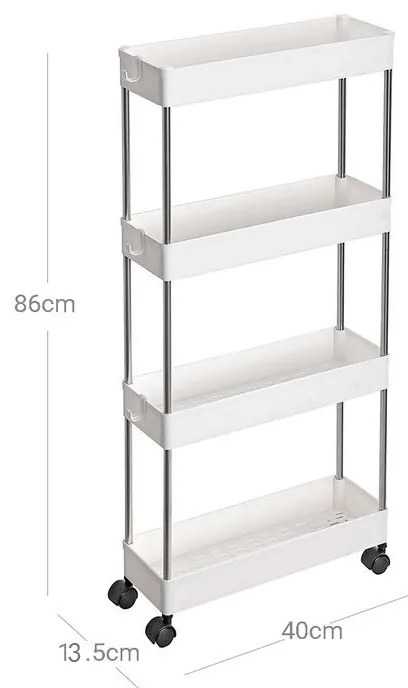 SongmicsHome SLIM görgős polc, 4 szintes, 13,5x40x86cm, fehér