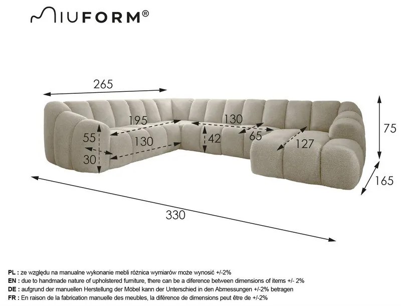 Terrakotta színű sarokkanapé (bal oldali-U alakú) Shell – Miuform