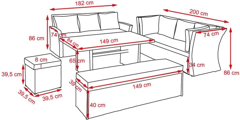 Avenberg CORSICA Nagy családi kerti garnitúra - barna/sötétszürke
