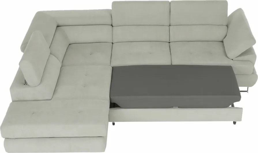 Ülőgarnitúra tárolóhellyel, világosszürke, szövet, balos, BUTON R