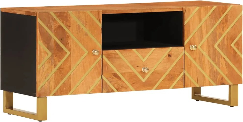 vidaXL fekete-barna tömör mangófa TV-szekrény 105 x 33,5 x 46 cm