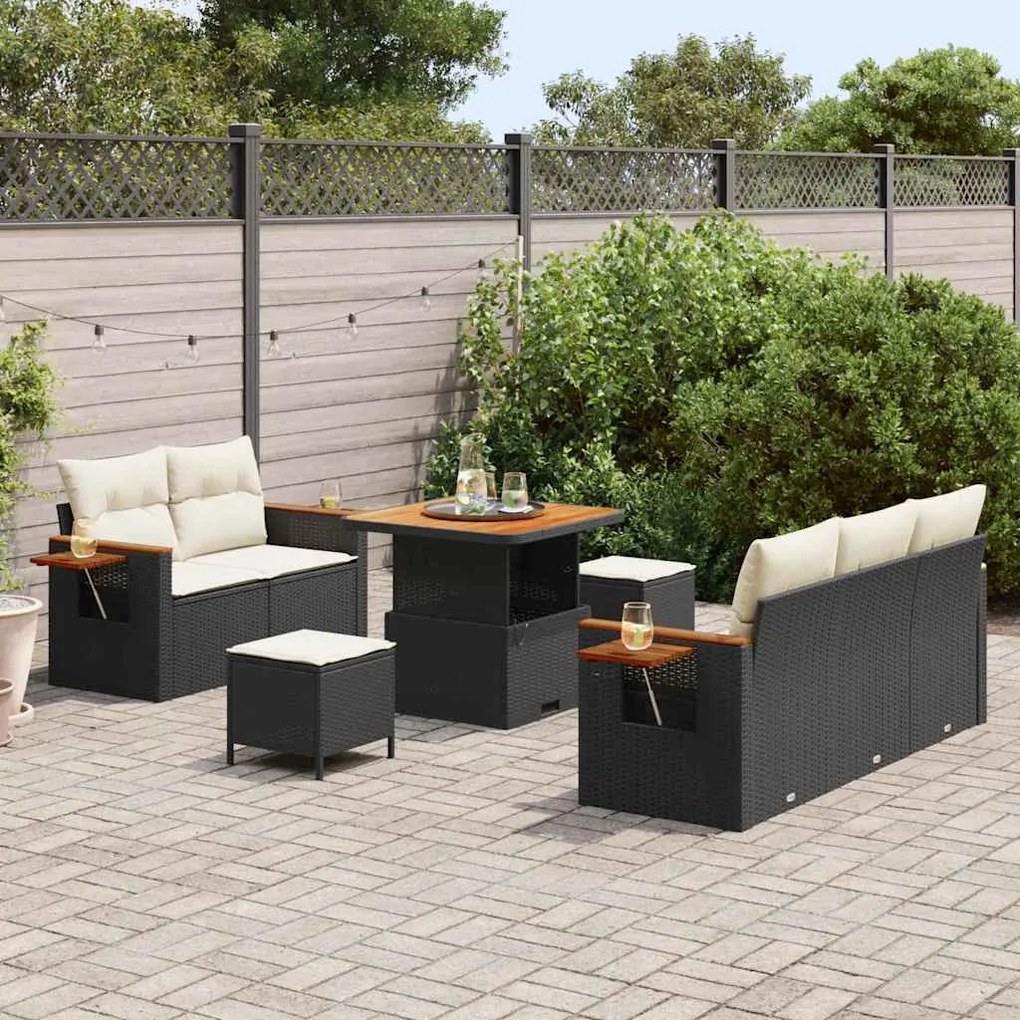 Kerti Kanapé Szett 8 pcs Fekete és krémszínű 80 x 80 x 71 cm