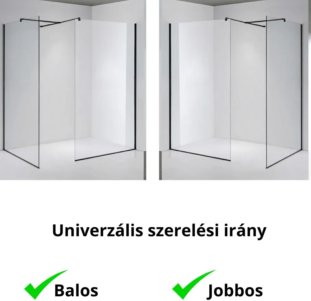 Stuxi Milano Kombi Black Walk-in zuhanyfal, 80x100 cm, 8 mm vastag vízlepergető biztonsági üveggel, 200 cm magas, matt fekete