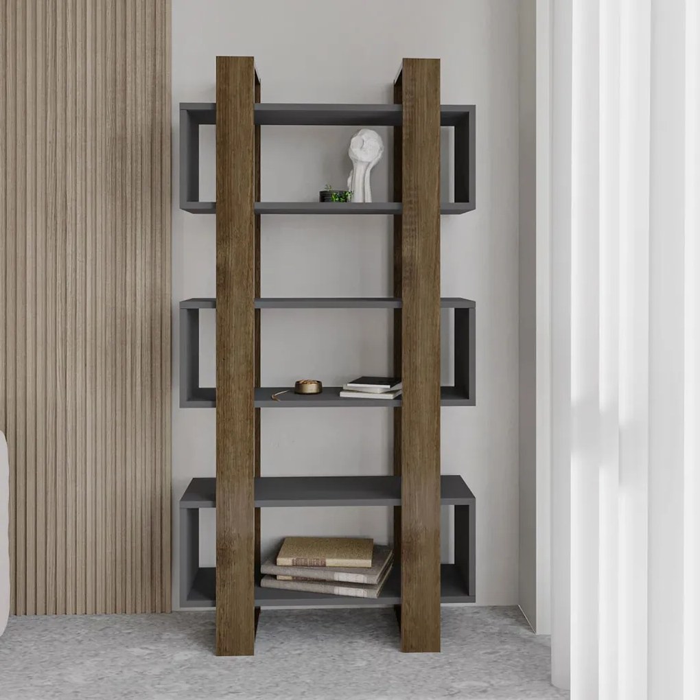 Milano könyvespolc, dió-antracit, 80 cm
