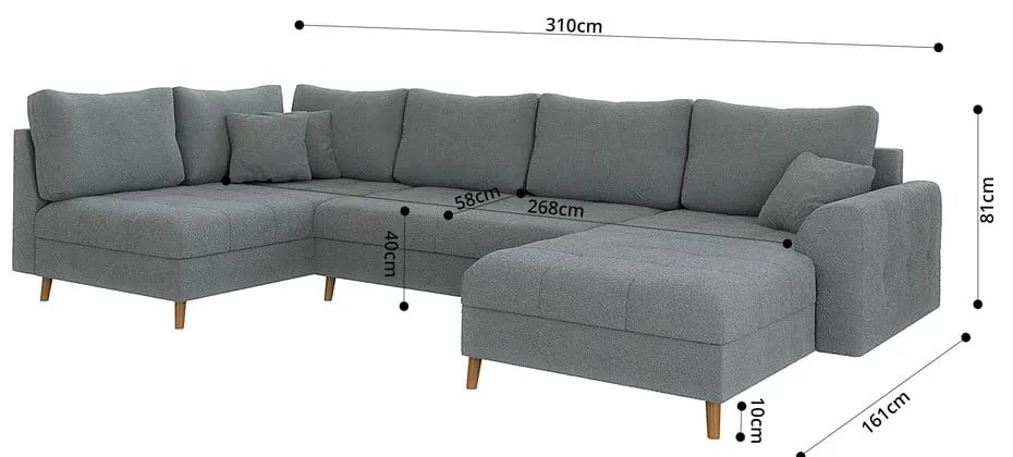 Szürke buklé sarokkanapé (jobb oldali-U alakú) Ariella – Ropez