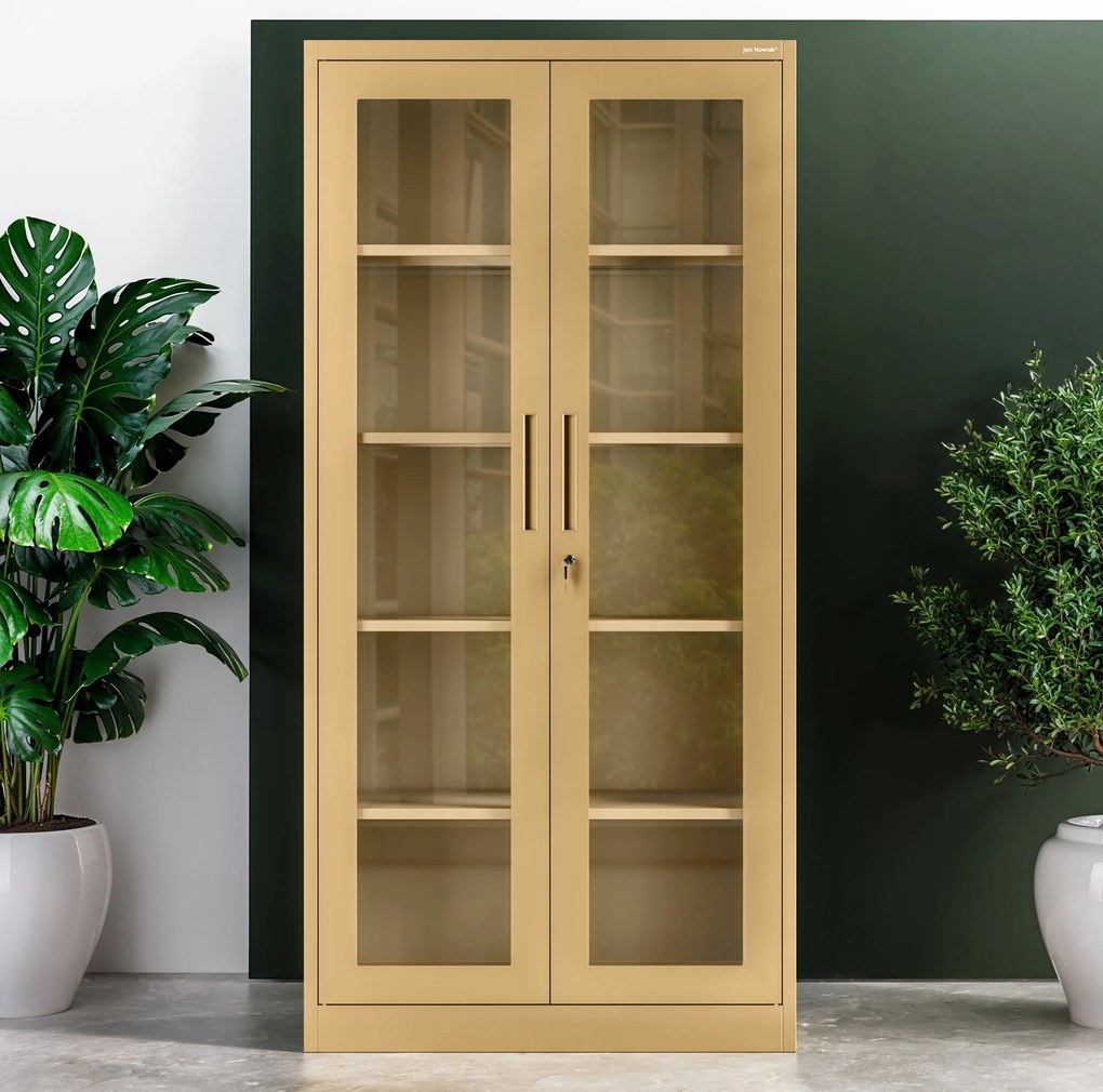 Üveges vitrin AMELIA, 900 x 1850 x 400 mm, Fresh Style: bézs