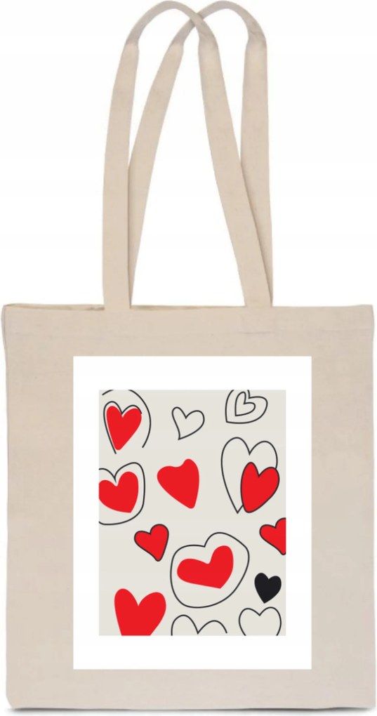 Öko Pamut Táska Szívek Valentin Nap Szerelem bevásárló táska ekrü bézs TT_063