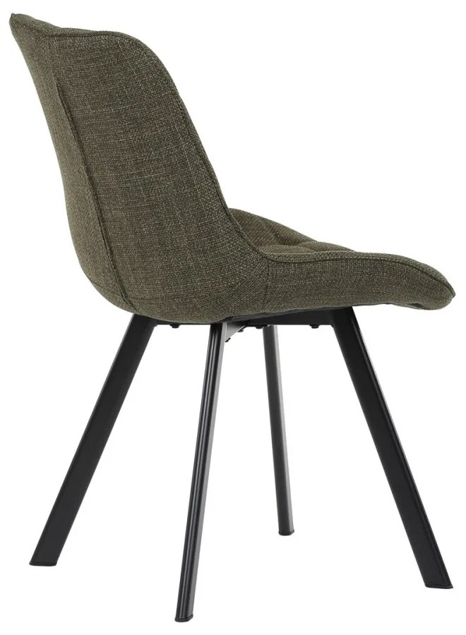 Scaun de dining tapițat cu țesătură verde și picioare metalice. HC-465