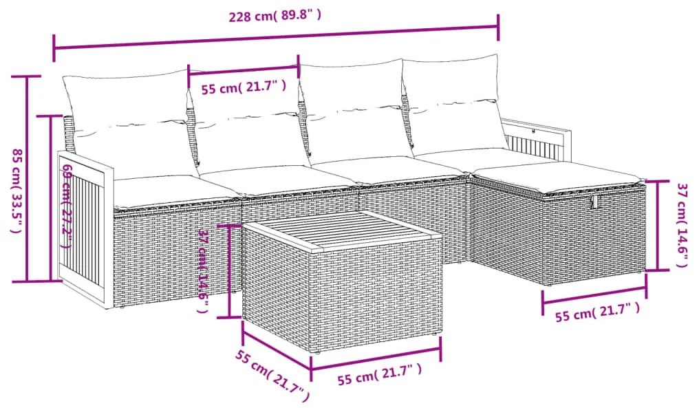 6 részes szürke polyrattan kerti ülőgarnitúra párnákkal