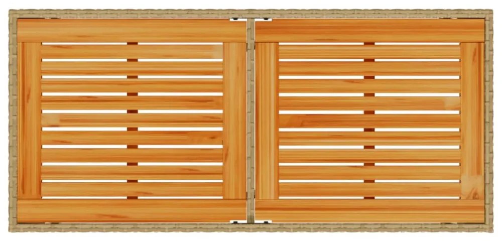 bézs polyrattan akácfa lapos kerti asztal 115x54x74 cm