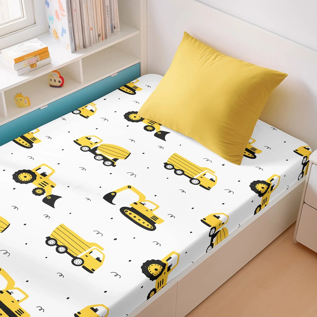 Goldea pamut gumis lepedő - kotrógépek és építkezési eszközök 160 x 200 cm