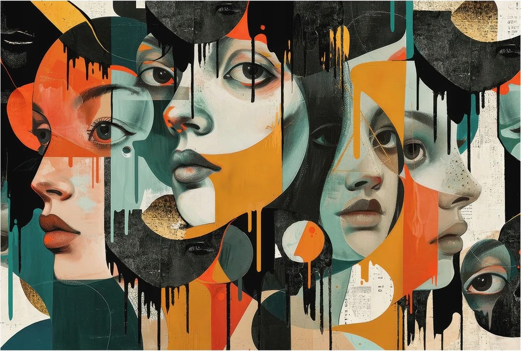 Fotótapéta Fali ragasztó szett Színes arcok 104x70 Ragasztó