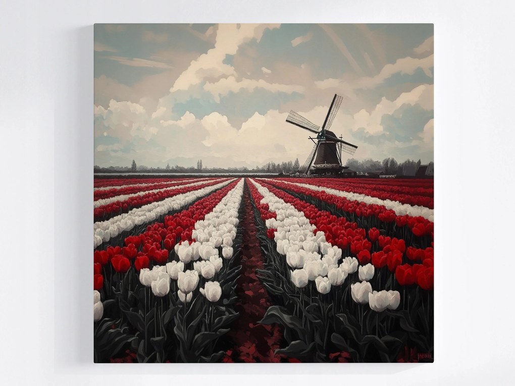 Vászonkép Canvas Tulipán Szélmalom Hollandia Virágok Mező 40x40