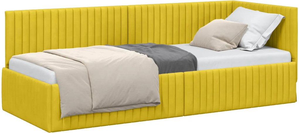 vidaXL Sarokágy keret fejtámlával Sárga 80 cm x 200 cm Bársony