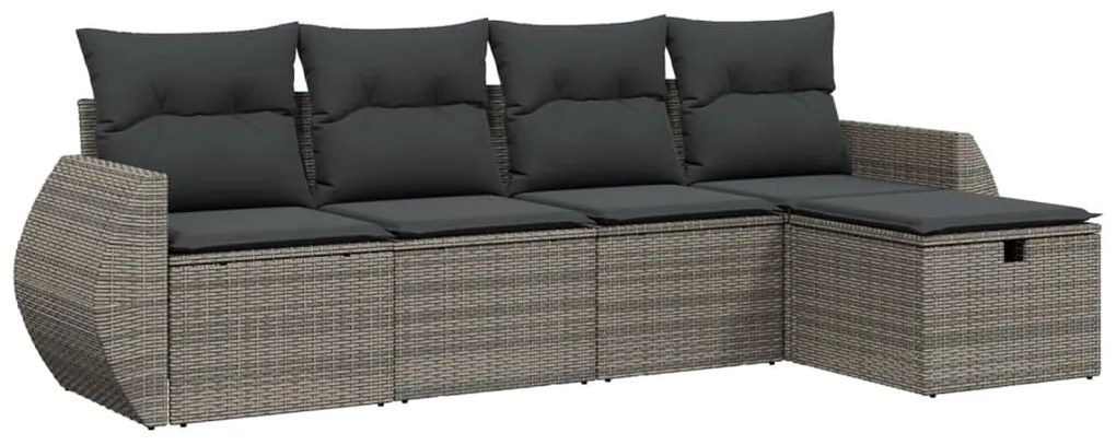 5 részes szürke polyrattan kerti ülőgarnitúra párnákkal
