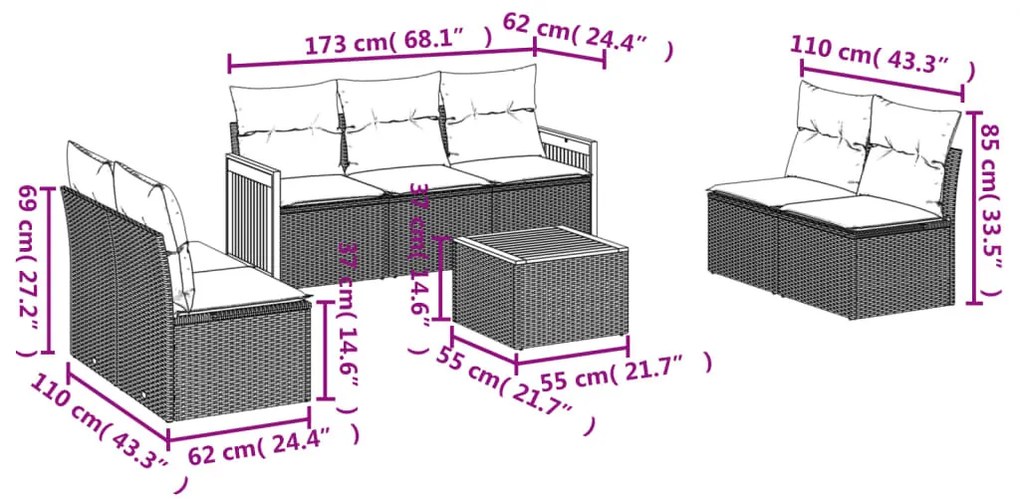 8 részes bézs polyrattan kerti ülőgarnitúra párnával