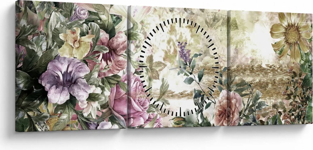 Kép - Design virágok (órával) (90x30 cm)