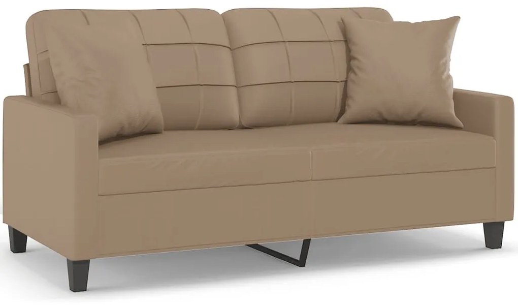 2 személyes cappuccino színű műbőr kanapé díszpárnákkal 140 cm