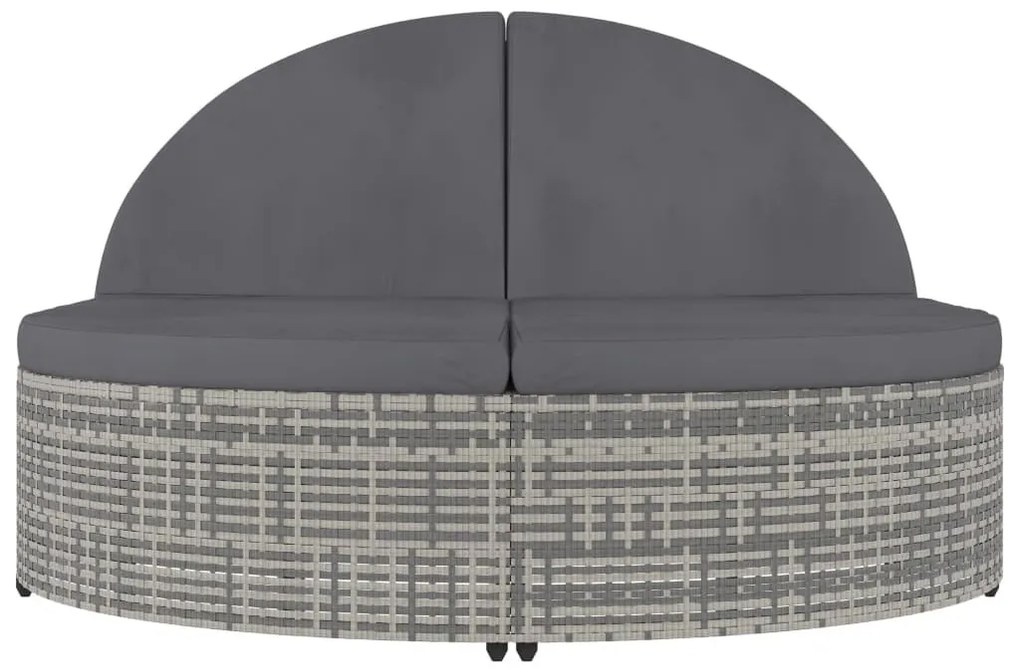 2 személyes szürke kerti polyrattan napozóágy párnával