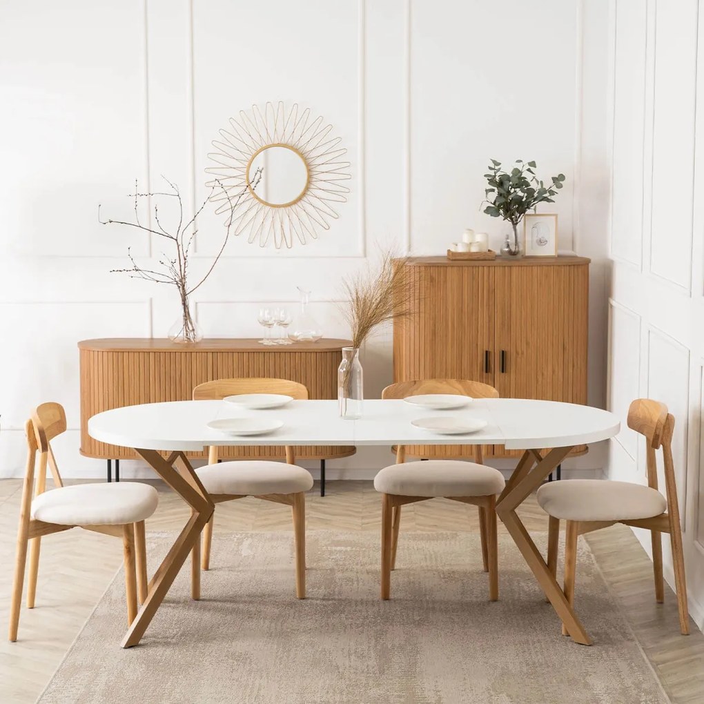 Bővíthető Étkezőasztal Fehér/Tölgy Színben. DORIAN 80-160 cm