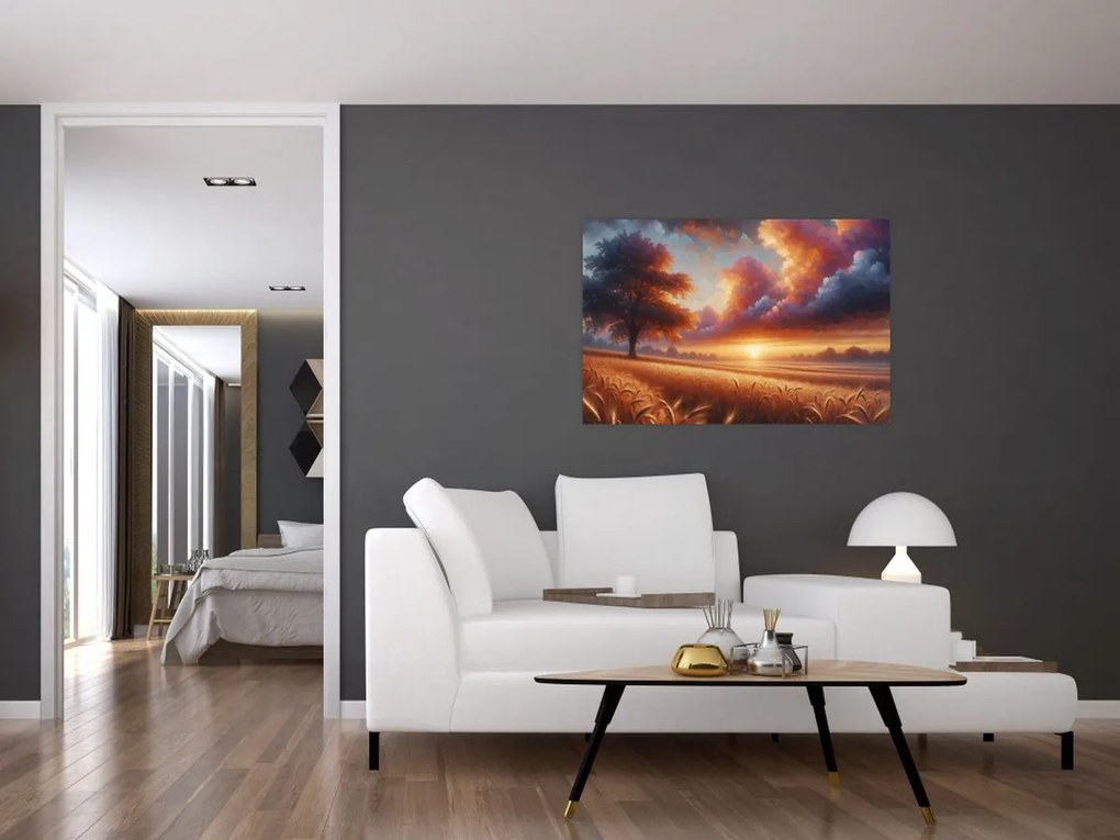 Kép – Naplemente a mezőn (90x60 cm)