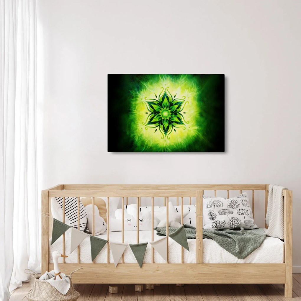 Kép - Virág mandala zöld háttérrel (90x60 cm)