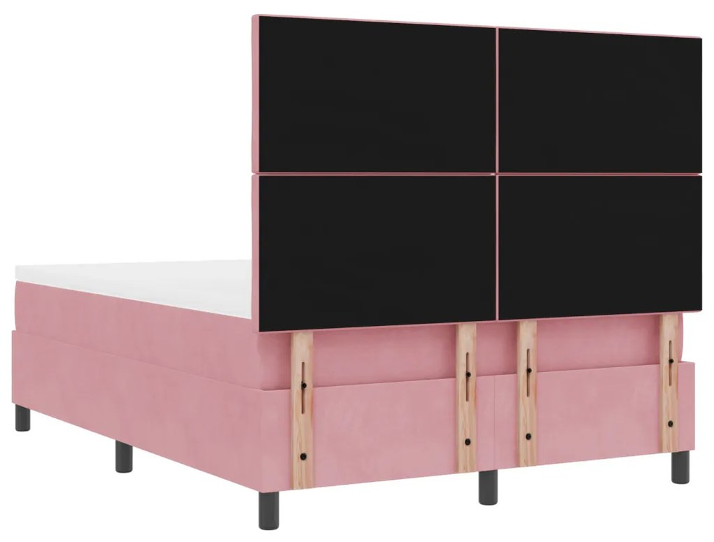 Boxspring Ágy Matrac Fekvőfelület Rózsaszín 140x190 cm Bársony