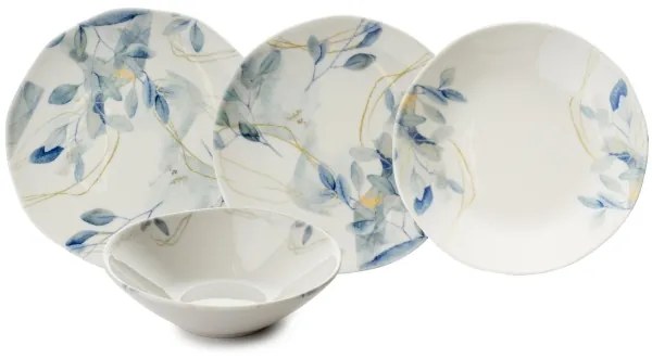 24 darabos porcelán étkészlet, fehér/kék