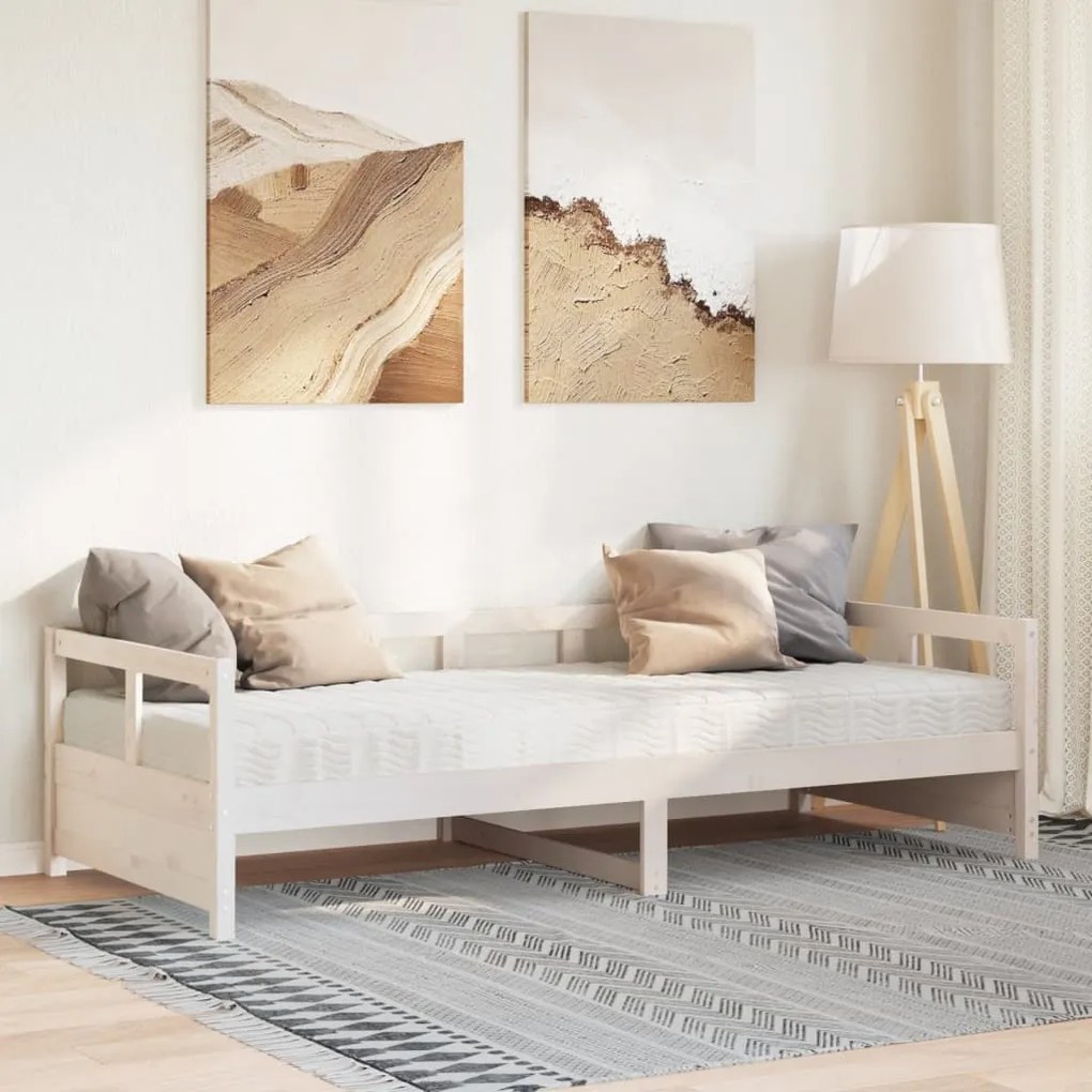 fehér tömör fenyőfa kanapéágy matraccal 80 x 200 cm