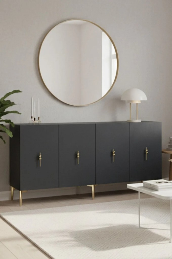 Komód, antracit-arany, 125 cm