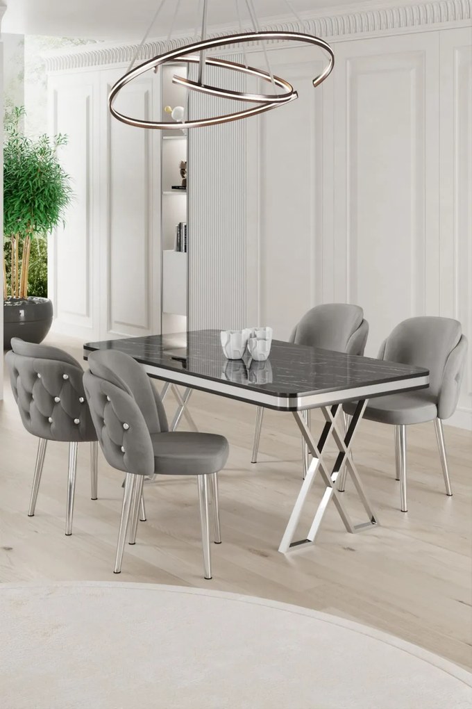 Rigel étkezőgarnitúra, fekete márvány-króm, 130 cm – TR240CHR2242