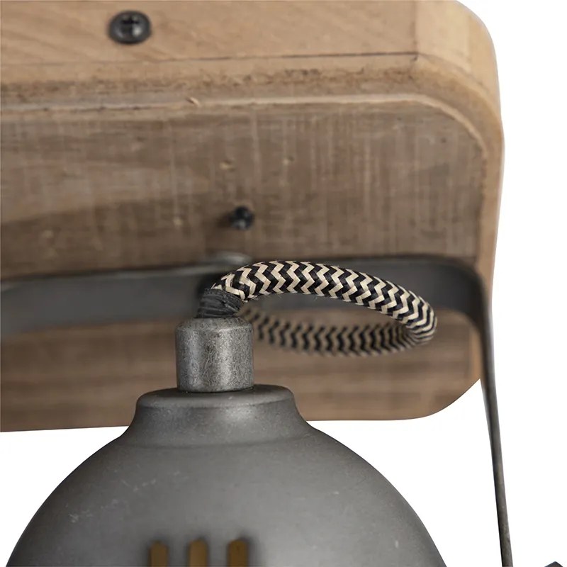 Ipari spotlámpa acélból, fa szerelőlappal és dönthető 2 lámpával - Emado