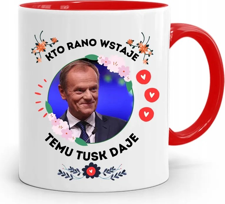 Donald Tusk Piros Bögre Platform Ajándék fényképes nyomtatással