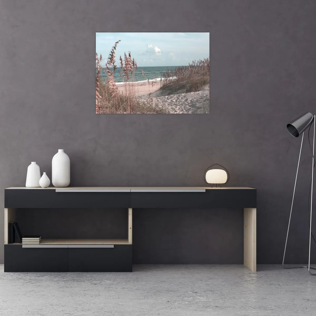 Üveg kép - Rózsaszín strand (70x50 cm)