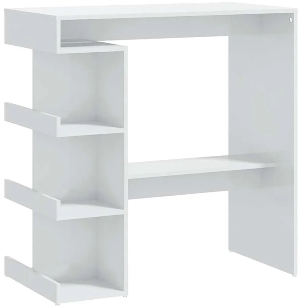 Magasfényű fehér bárasztal tárolópolccal 100 x 50 x 101,5 cm