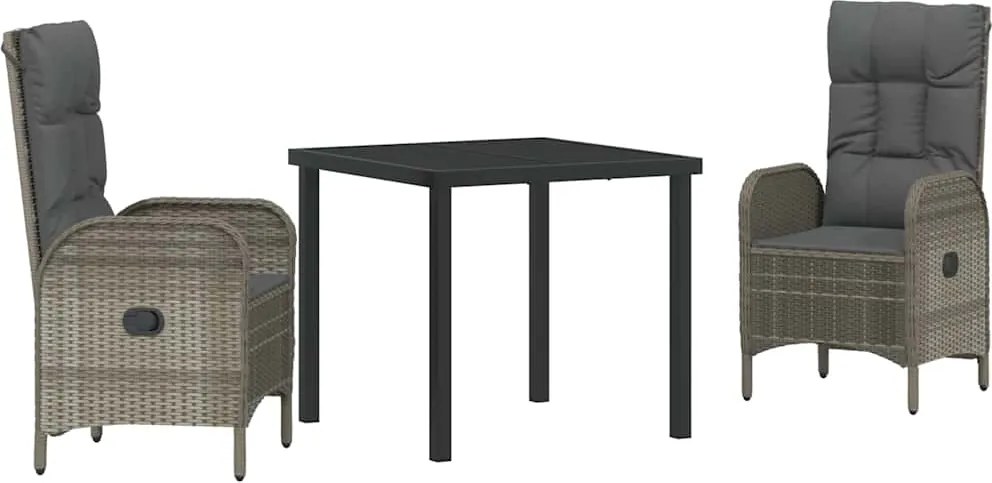 vidaXL Kert étkező szett párnával 3 pcs Szürke polirattan