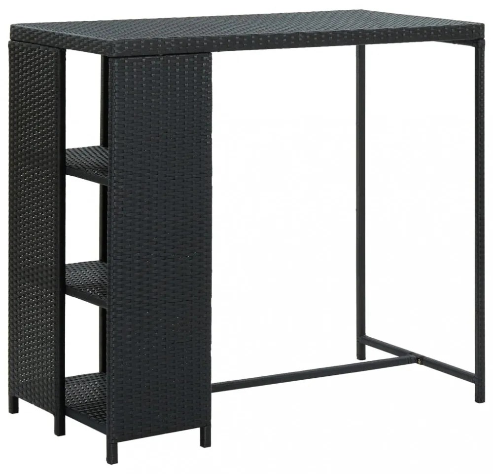 fekete polyrattan bárasztal tárolópolccal 120 x 60 x 110 cm