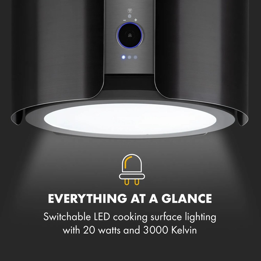 Skyfall, sziget páraelszívó, Ø 45 cm, légkeringetés, 402 m³/ó, LED, nemesacél, fekete