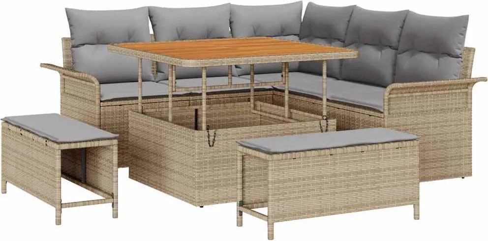 vidaXL Kerti Kanapé Szett párnával 8 pcs Bézs polirattan