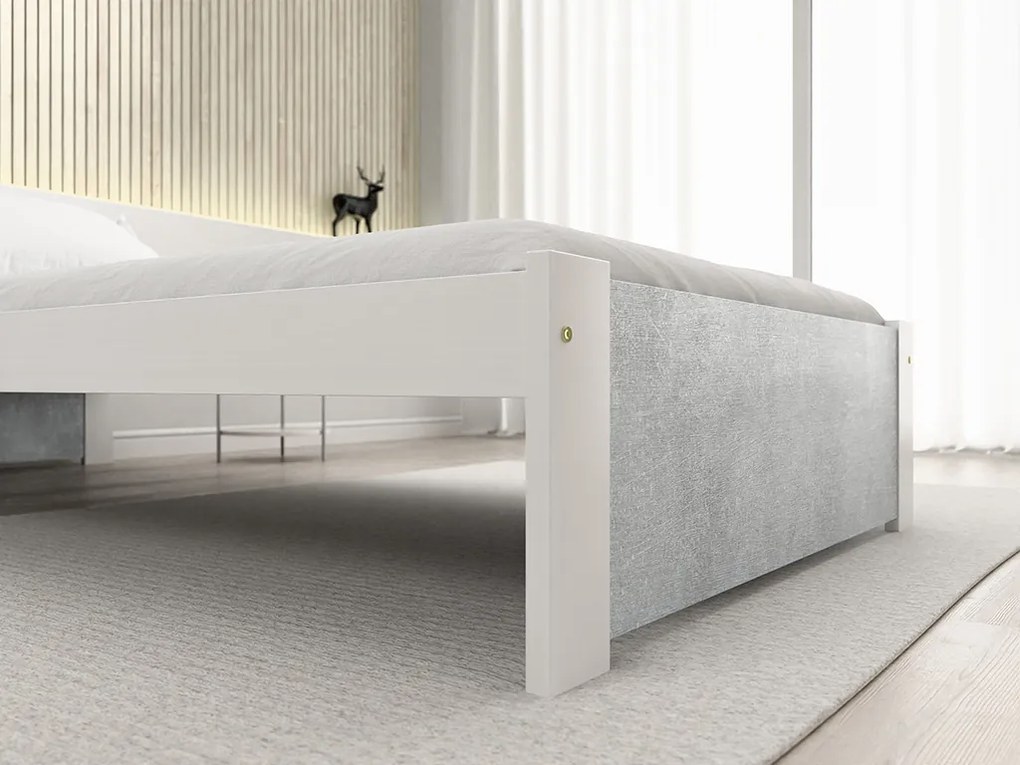 Ágy IKAROS 90 x 200 cm, beton/fehér Matrac: Deluxe 10 cm matraccal, Ágyrács: Lamellás ágyráccsal