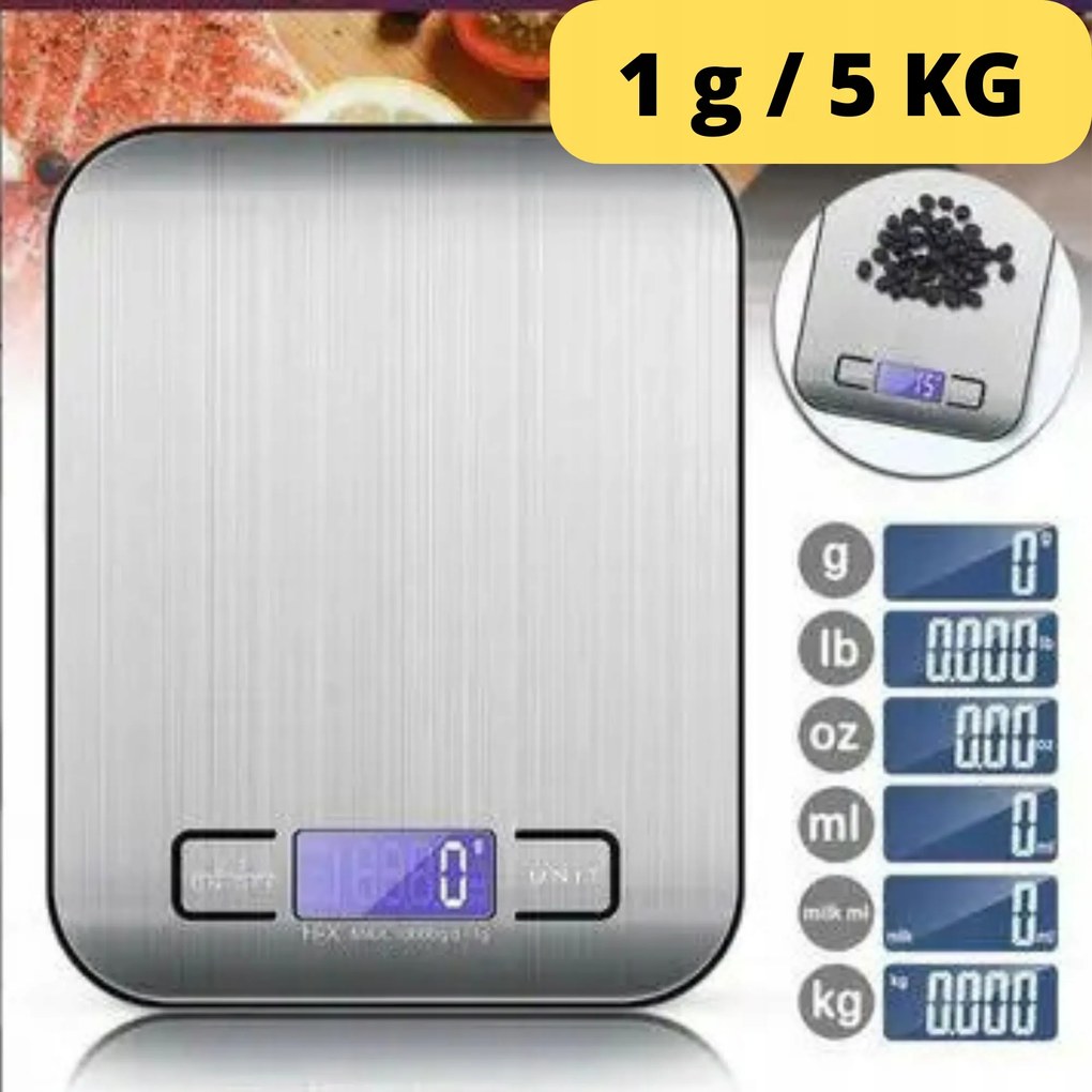 Elektronikus Konyhai Mérleg Digitális Precíziós LCD Fém Erős 5 Kg