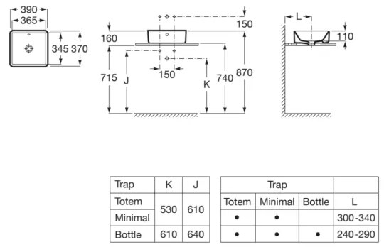 Roca A3270ML000 - GAP 39x37 cm kerámia mosdó, fehér, asztalra szerelhető