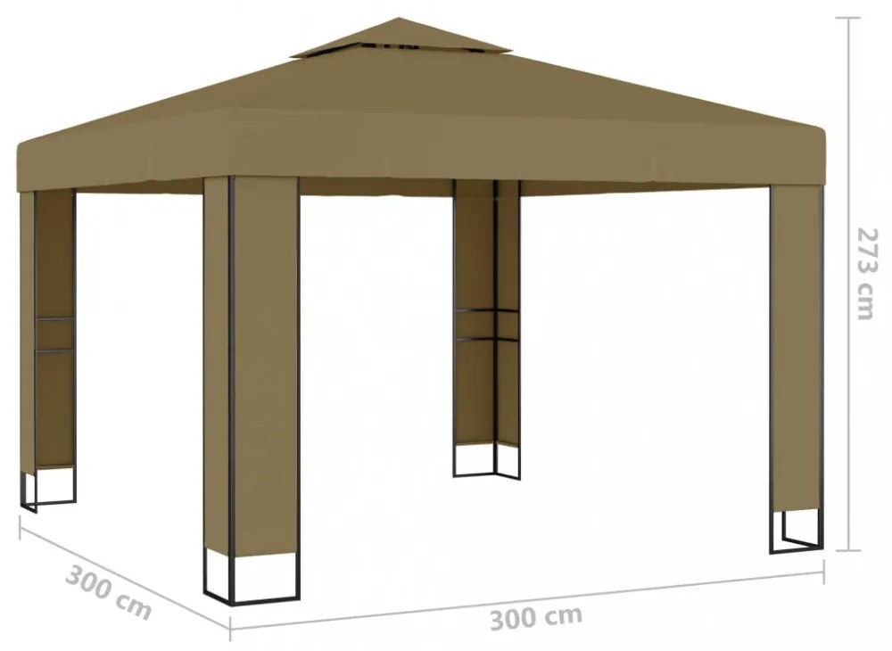 tópszínű dupla tetős pavilon LED fényfüzérrel 3 x 3 x 2,7 m