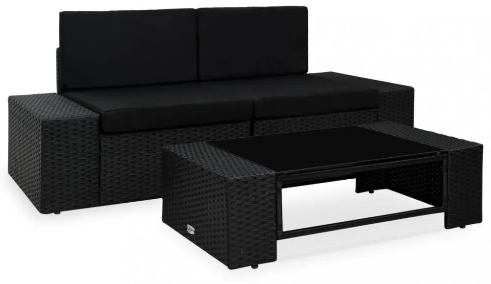 3 részes fekete polyrattan kerti ülőgarnitúra