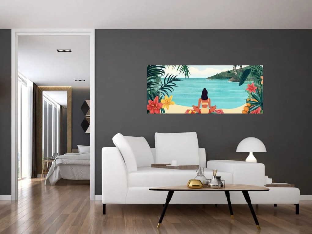 Kép - Jóga nő a tengerparton (120x50 cm)