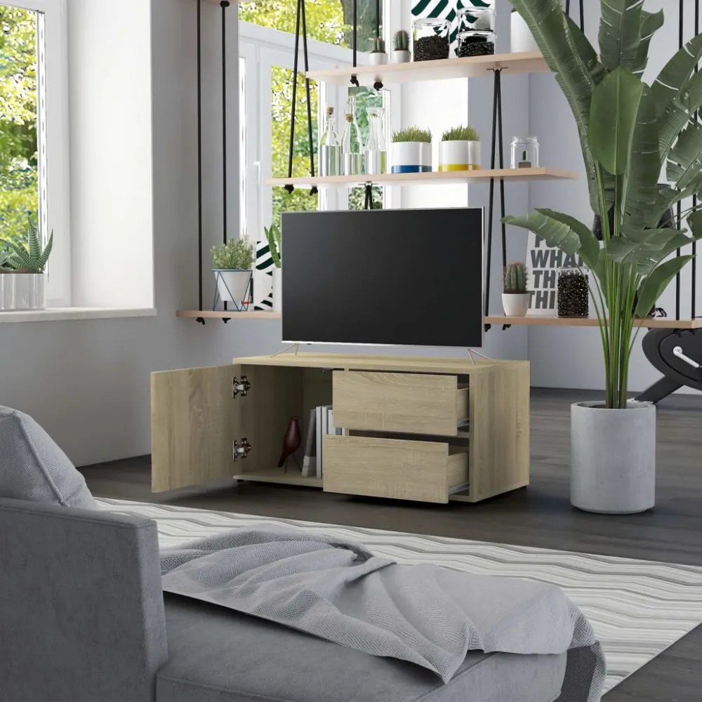 sonoma tölgy színű szerelt fa TV-szekrény 80 x 34 x 36 cm