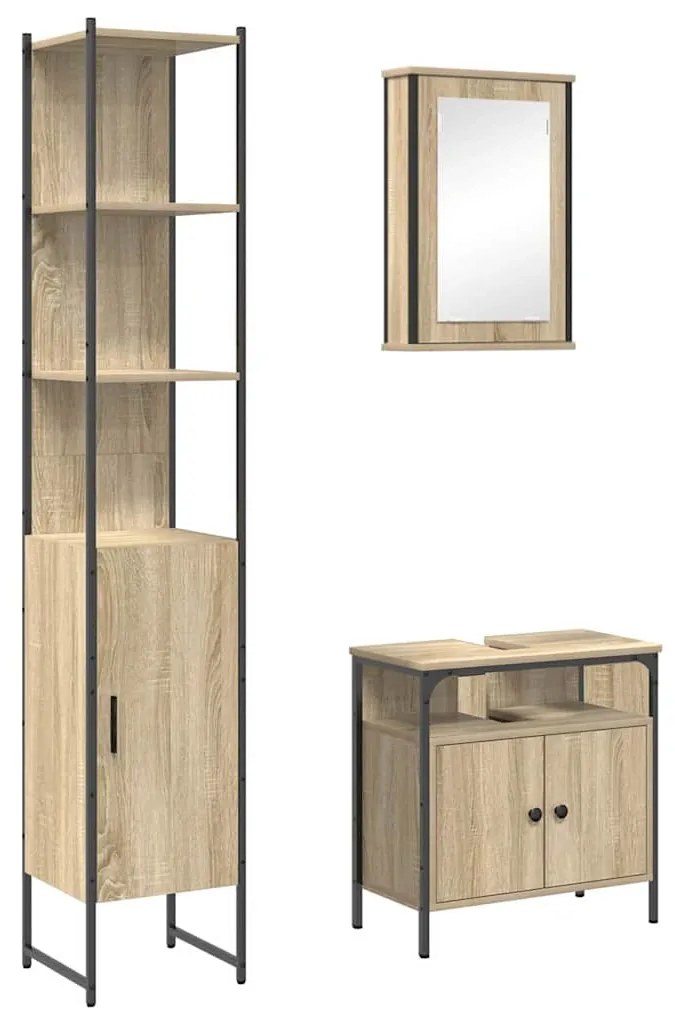 Fürdőszoba bútor szett 3 pcs sonoma tölgy 33 x 33 x 185.5 cm